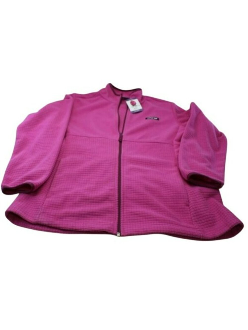 Lands End Womens Fleece Jacket Bright Pink XX-Large Grid Pattern Full Zip New - Picture 6 of 6